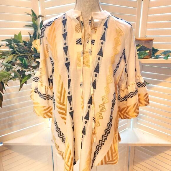 KASIA NEW GOLD / BLACK AZTEC BLOUSE SIZE SMALL RETAIL $140 OVERSIZED - Picture 1 of 6